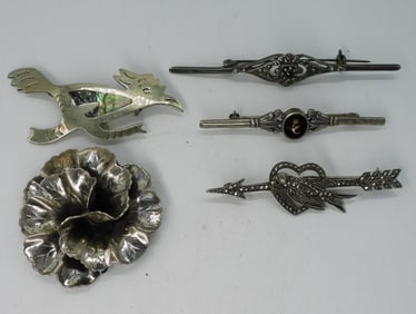 5 Vintage Sterling Ladies Brooches
