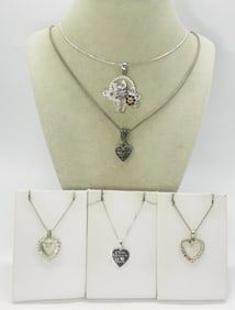 Five Sterling Heart Shaped Necklaces