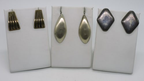3 Sterling Earring Pairs - Taxco - Gold Filled +