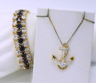 Gold Tone 925 Nautical Necklace & Bracelet