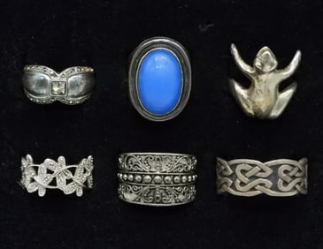 Six Sterling Fashion Rings