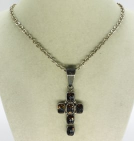 Smokey Quartz Sterling Cross Necklace
