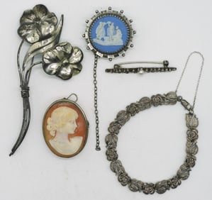 Cameo Brooch & Other Vintage Sterling