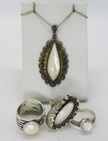Sterling Mother of Pearl Rings and Necklace