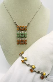 Amber Gemstone Sterling Necklace & Bracelet