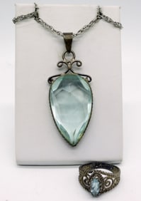 Aquamarine Necklace & Blue Topaz 925 Ring