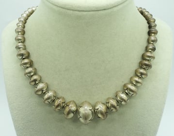 Vintage Sterling Beaded Etched Necklace