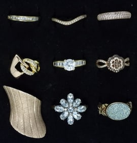 9 Gold Tone Sterling Fashion Rings