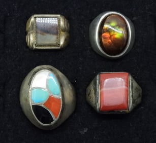 4 Stunning Sterling Gemstone Vintage Rings