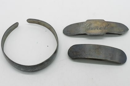 Antique Sterling Hair Clips & Bracelet