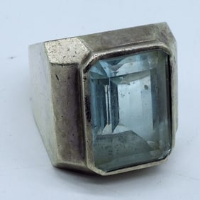 Sterling Big Blue Topaz Gemstone Ring