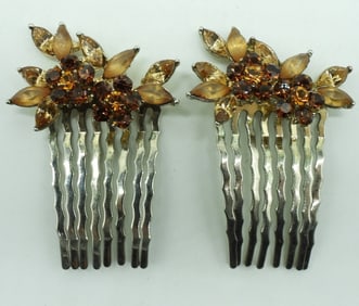 Small Sterling Rhinestone Hair Combs