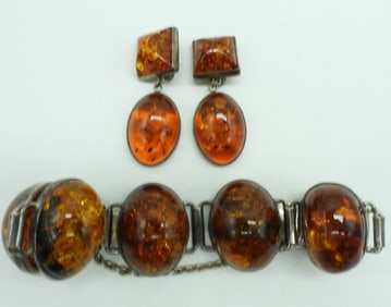 Amber Gemstone 925 Bracelet & Earrings