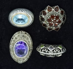4 Sterling Rings, Amethyst, Blue Topaz & More