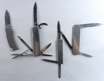 4 Silver Tone Pocket Knives