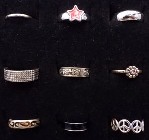 (9) Silver-Toned Rings