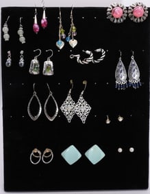 (14) Silver-Tone Pairs Of Earrings