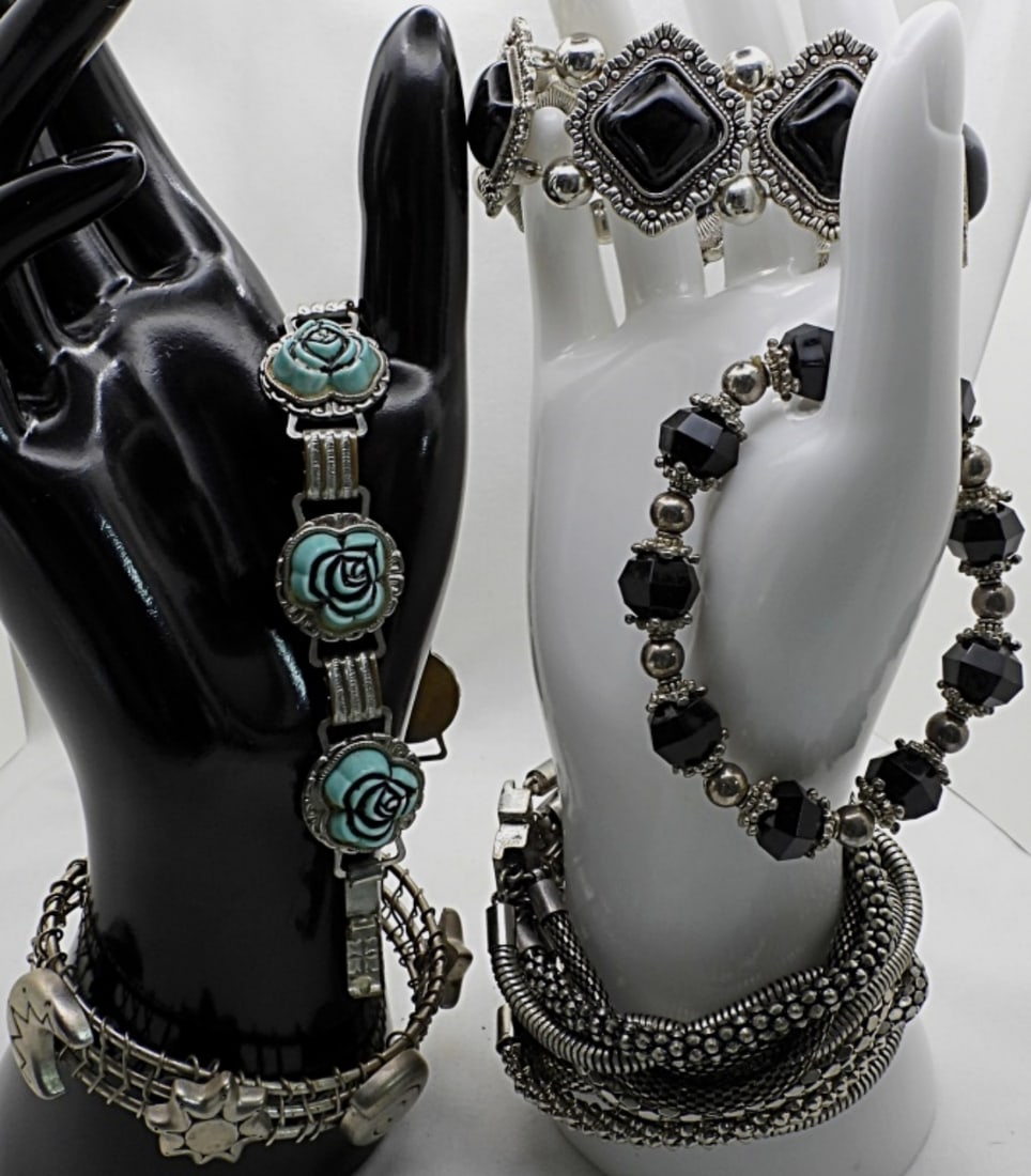 (5) Silver-Tone Bracelets: Various different bracelets, good condition