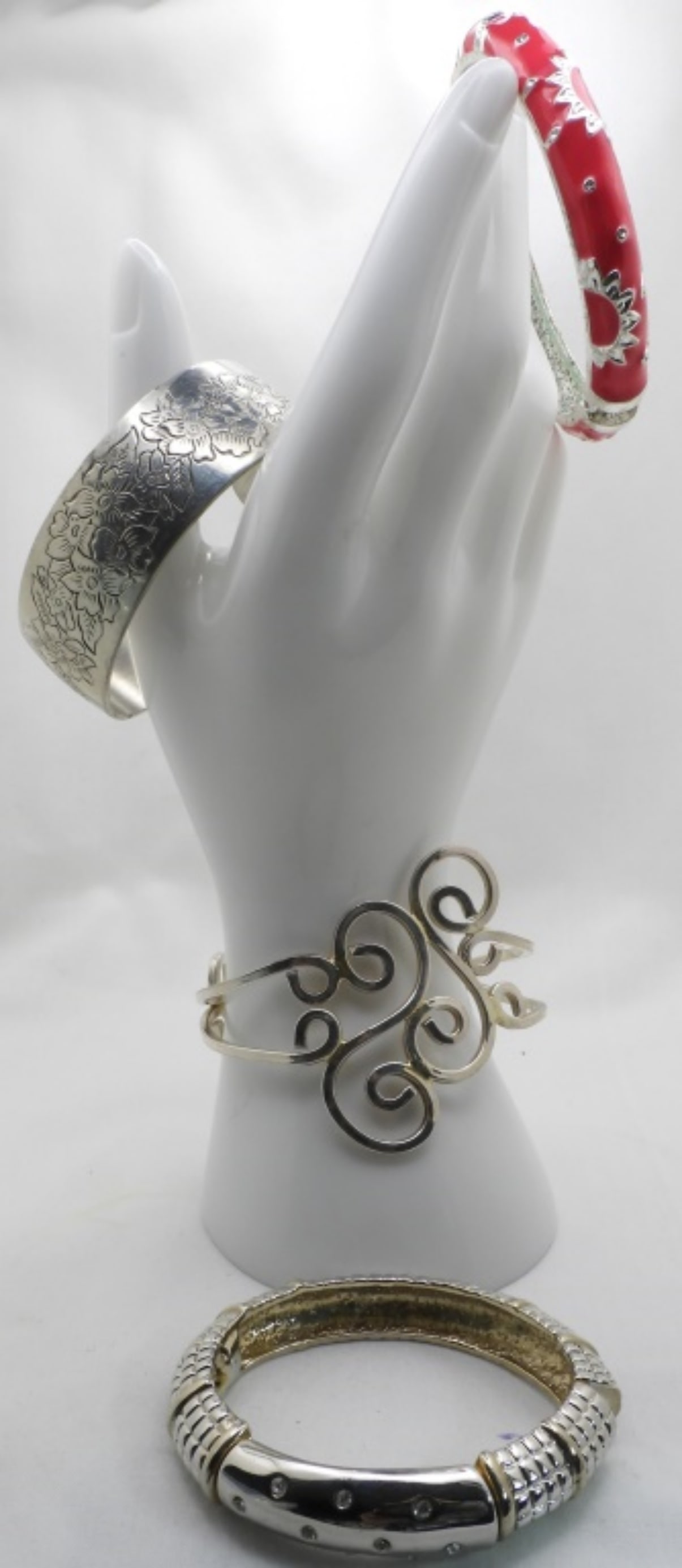 (4) Beautiful Bracelets: 1 pink bracelet, 3 silver-tone bracelets