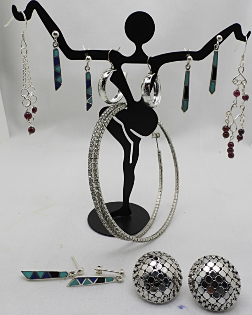 (7) Various Beautiful Pairs Of Earrings: Beautiful pieces, one pair of hoops. All silver-tone