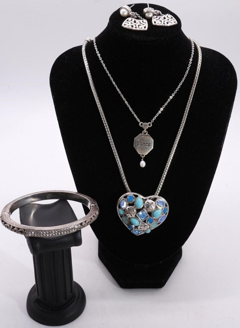 Brighton Mixed Lot: (1) Bracelet, (2) Necklaces, (1) Pair of post earrings