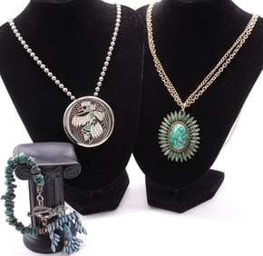 (2) Necklaces, (1) Brooch, (1) Bracelet