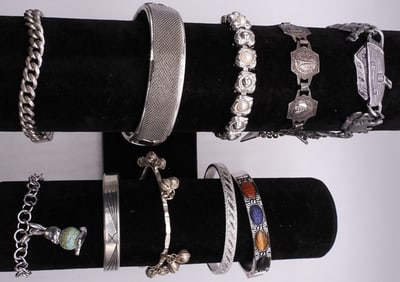 (10) Silver-Tone Bracelets