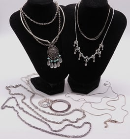 (9) Silver-Tone Necklaces