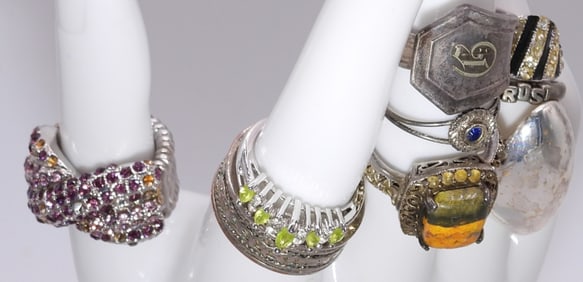 (9) Silver-Tone Rings Sizes: 5-9