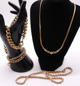 (3) Necklaces & (2) Bracelets Gold-Tone