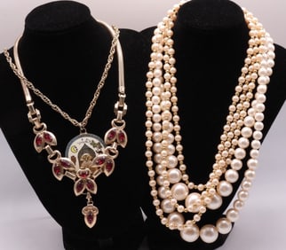(2) Faux Pearl Necklaces & (2) Fun Necklaces