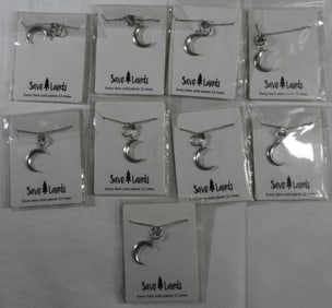 (9) Silver-Tone Moon Necklaces Save Lands