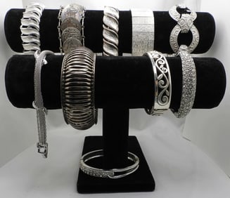 (10) Silver-Tone Bracelets