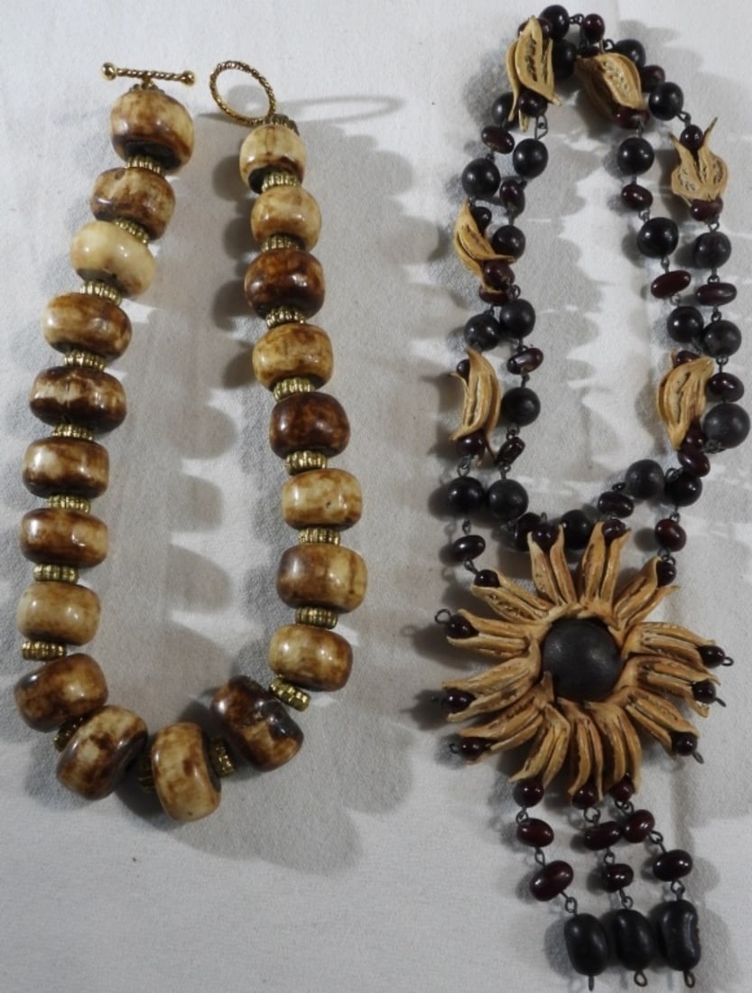 (2) Natural Beaded Necklaces: Visit us on Facebook!
