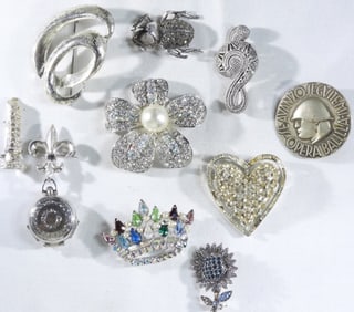 (10) Silver-Tone Brooches