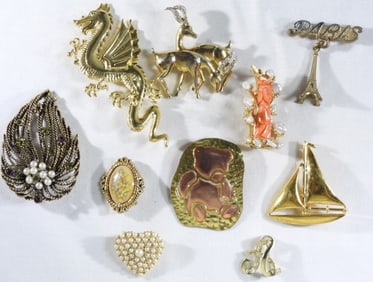 (10) Gold-Tone Brooches
