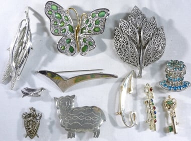 (11) Silver-Tone Brooches