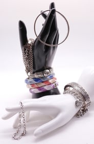 (9) Silver-Tone Brooches