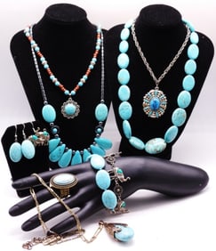 (10) Mixed Teal Jewelry Lot
