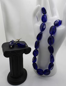 Beaded Blue Necklace & Earrings Set