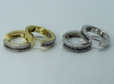 2 Pair Sterling Diamond Pierced Earrings