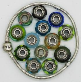 Pandora 925 Bracelet & 13 Pandora Charms