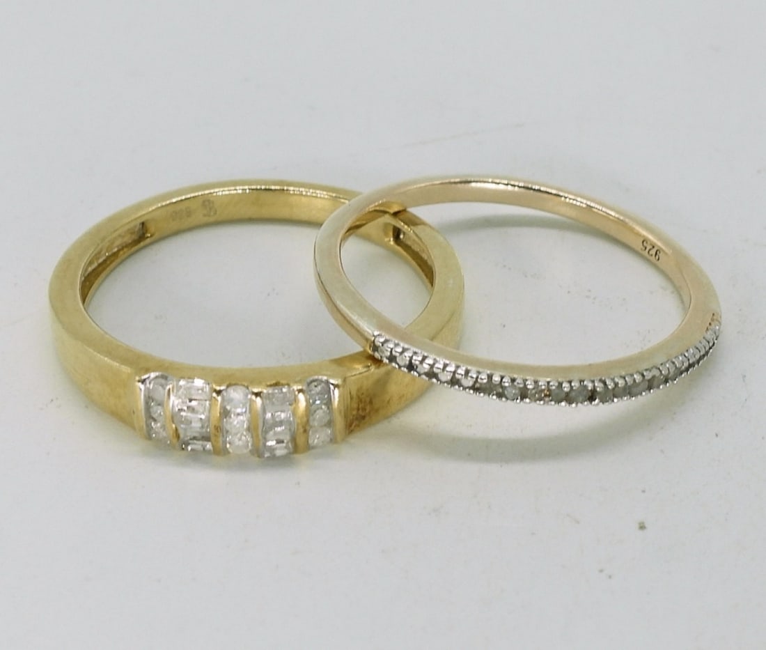 2 Gold Tone Sterling Diamond Bands (1 of 2)