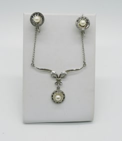 Marvel Brand, Pearl 925 Necklace Earring Set