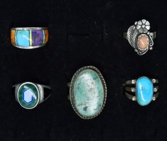 Five Southwest Style Turquoise Rings