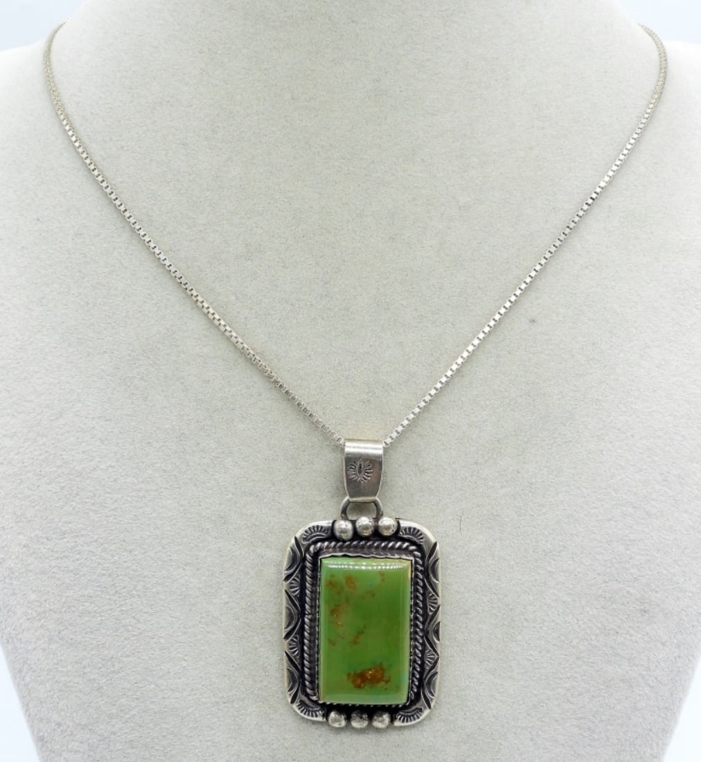 Green Turquoise Sterling Pendant Necklace (1 of 3)