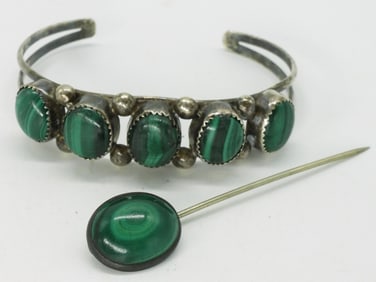 Malachite Sterling Cuff & Stick Pin