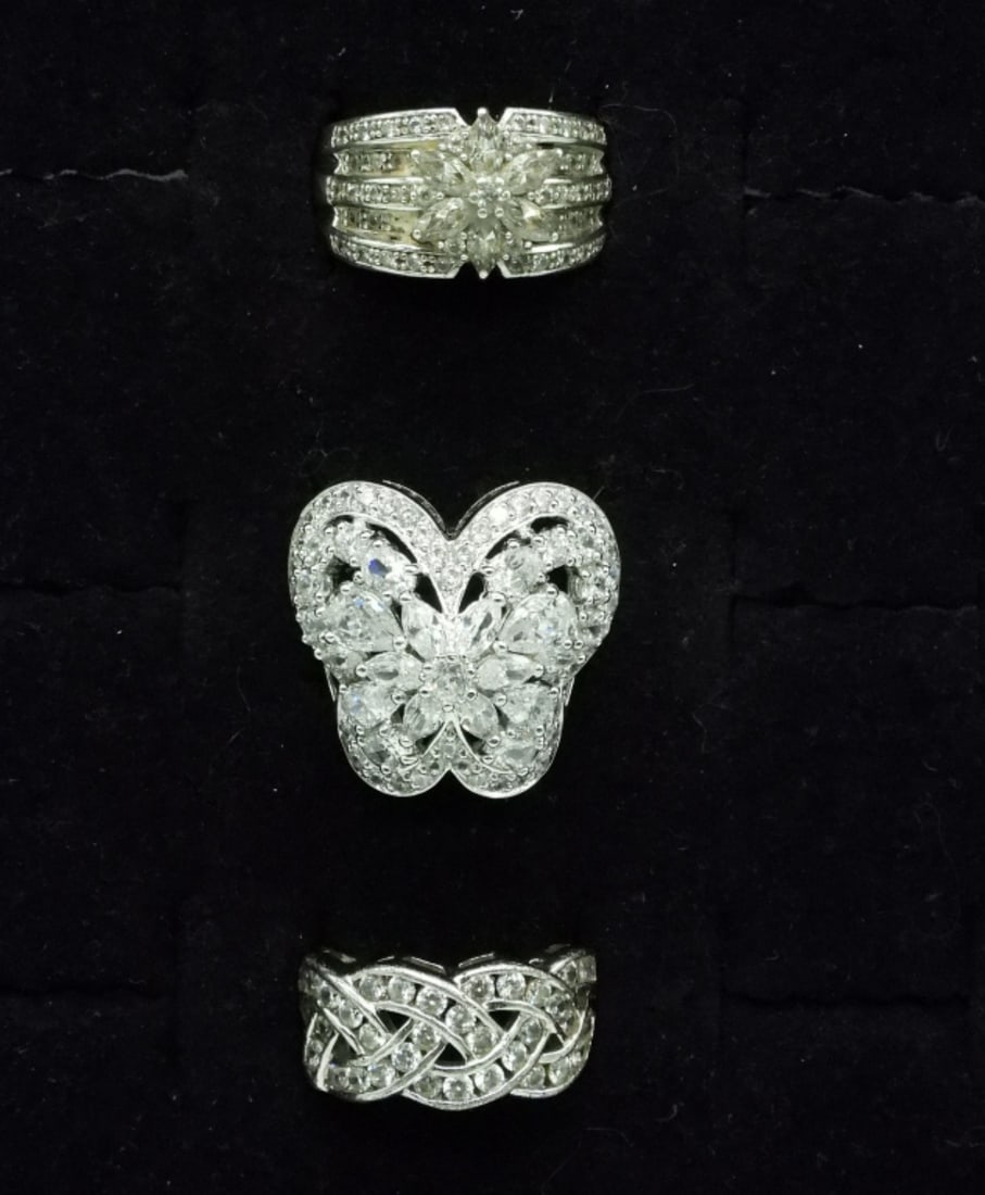 3 Sterling Simulated Diamond Fashion Rings (1 of 2)