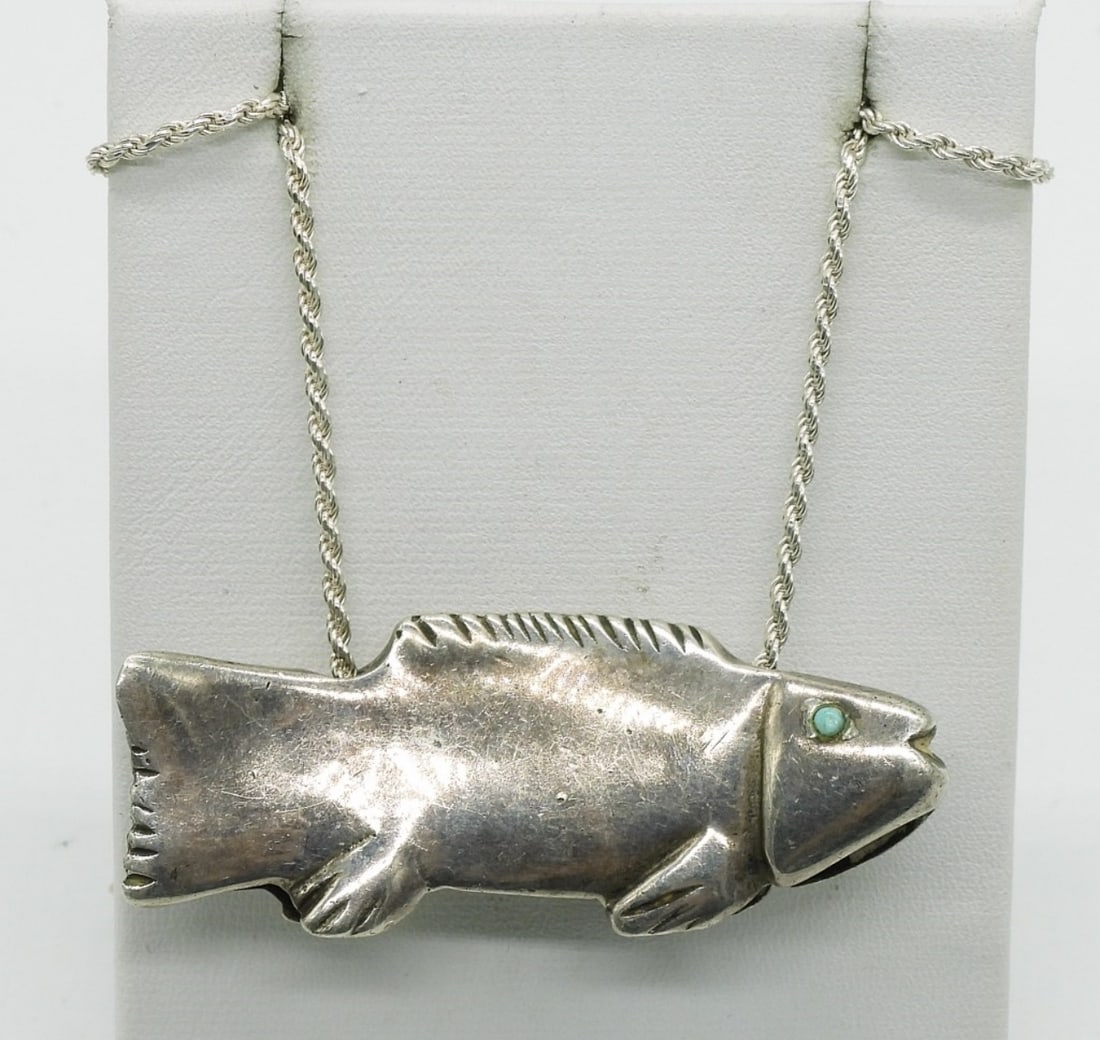 Interesting Sterling Fish Necklace (1 of 2)