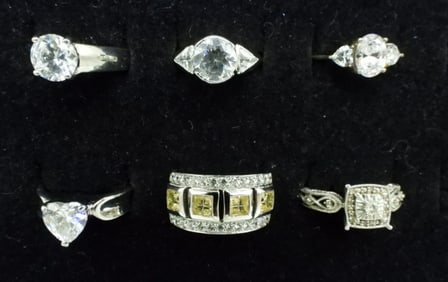6 Sterling Bridal Style Rings